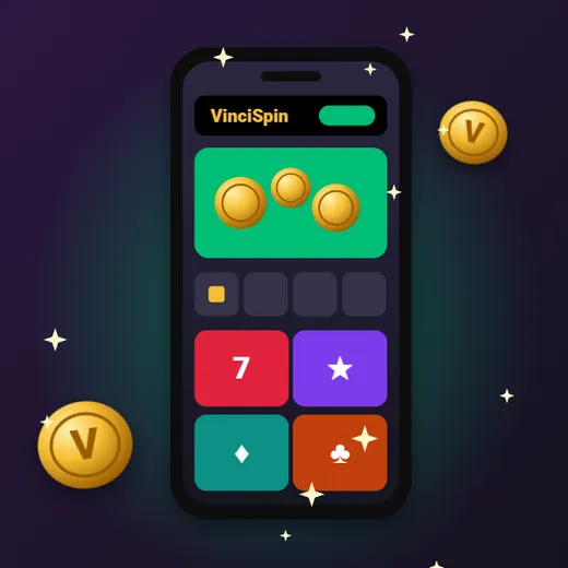 Vinci Spin casino w telefonie Vinci Spin casino w telefonie – ekran lobby z monetami i kafelkami gier